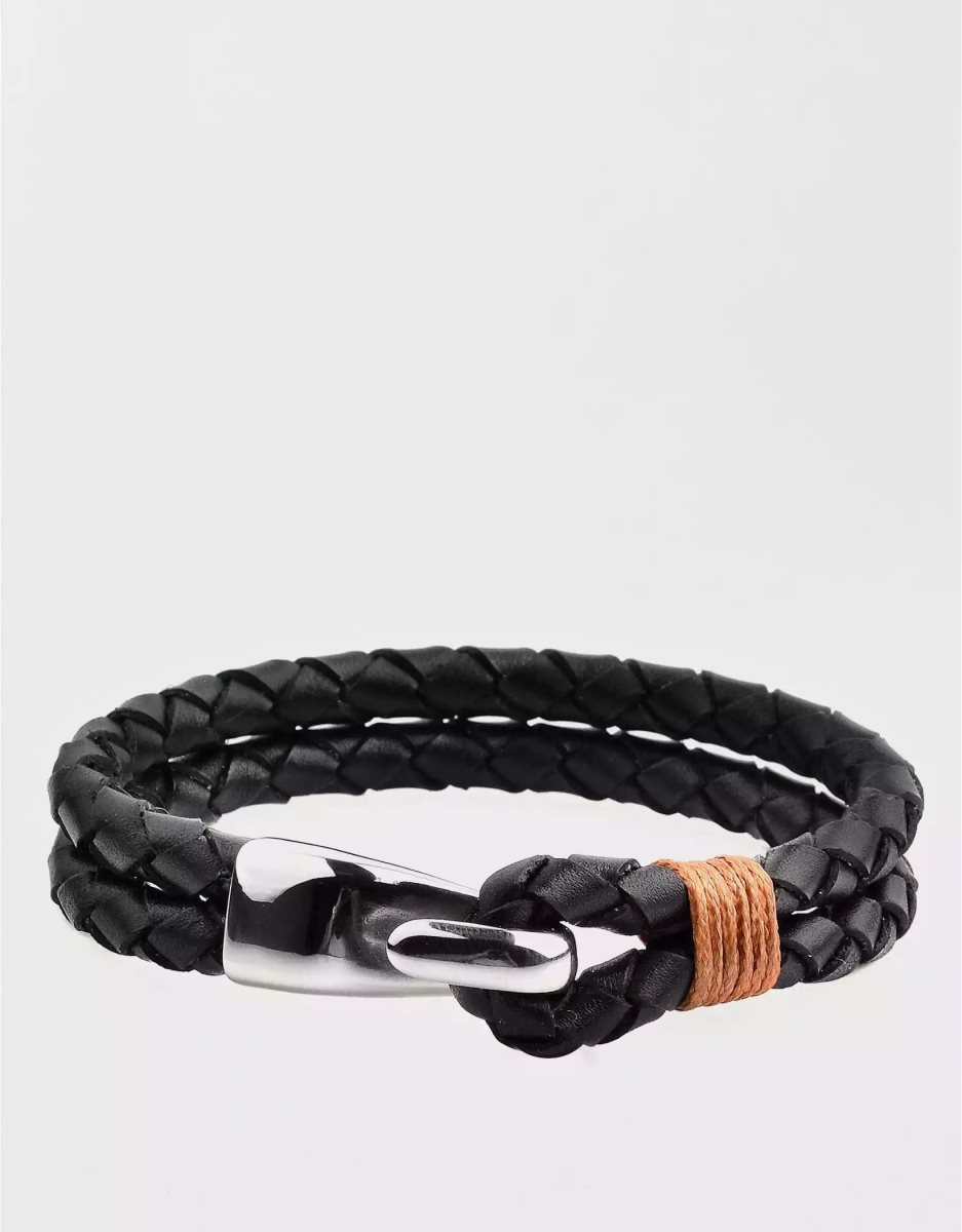 Bijoux American Eagle Stainless Steel Braided Cuir Bracelet Noir Homme | NAI-29703860